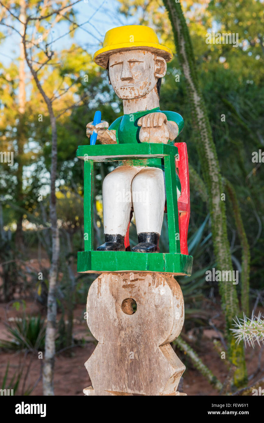 Aloalo, Traditional funeral pole sculpture, Berenty, Fort Dauphin, Toliara Province, Madagascar Stock Photo