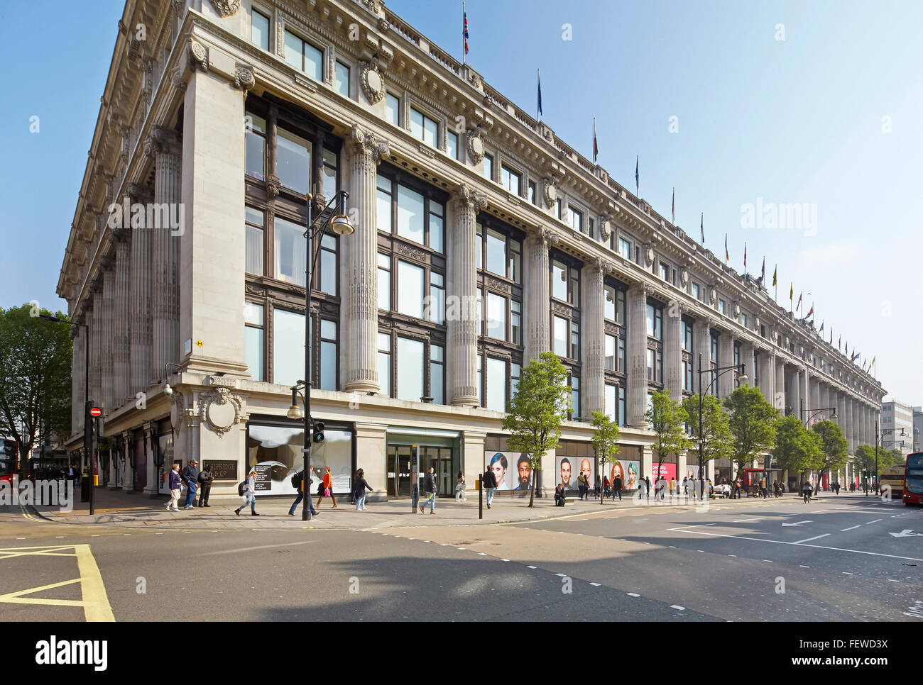 Corner elevation of grand department store on Oxford Street. Fragrance