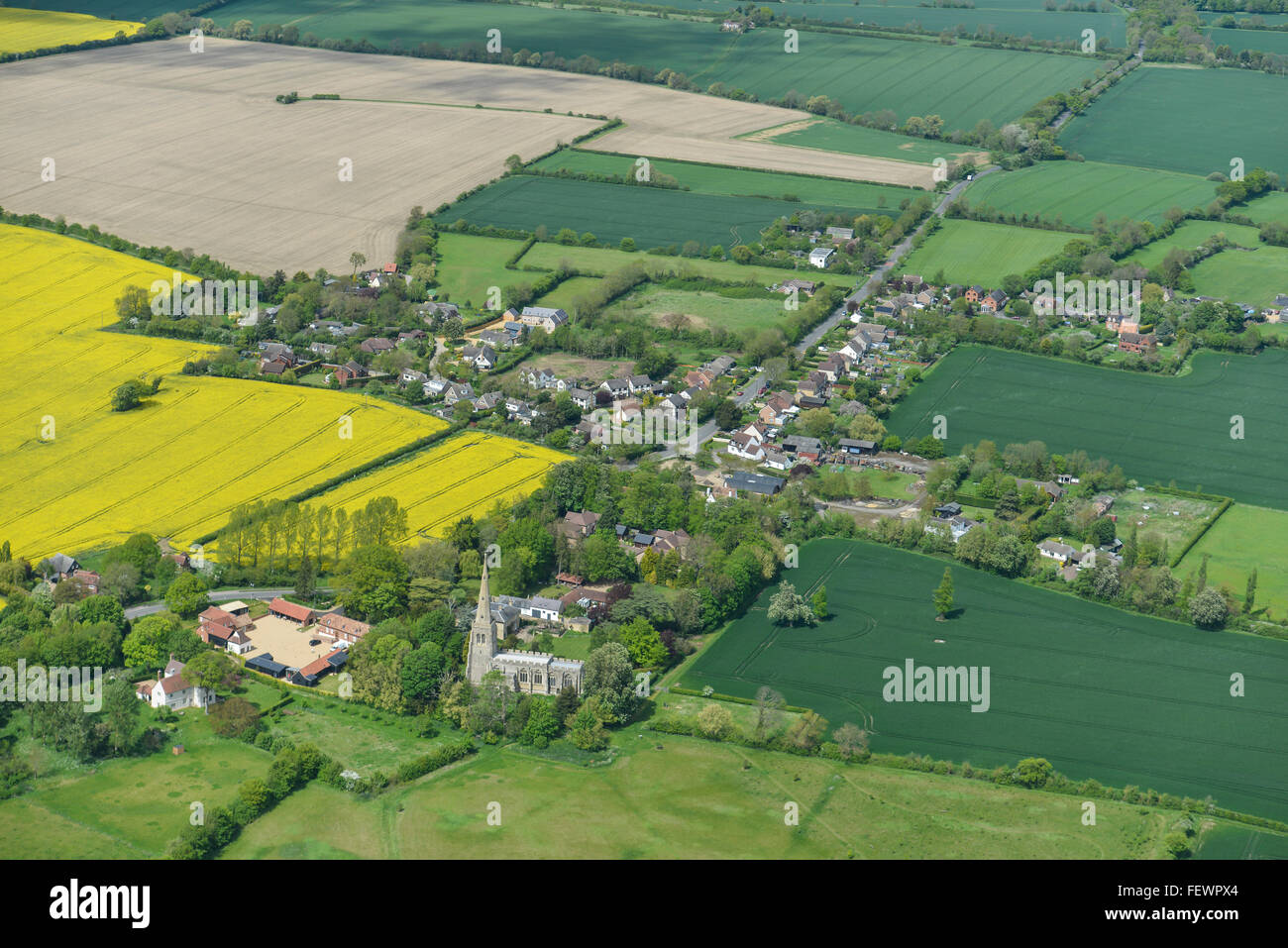 An aerial view of the Bedfordshire village of Colmworth and surrounding countryside Stock Photo