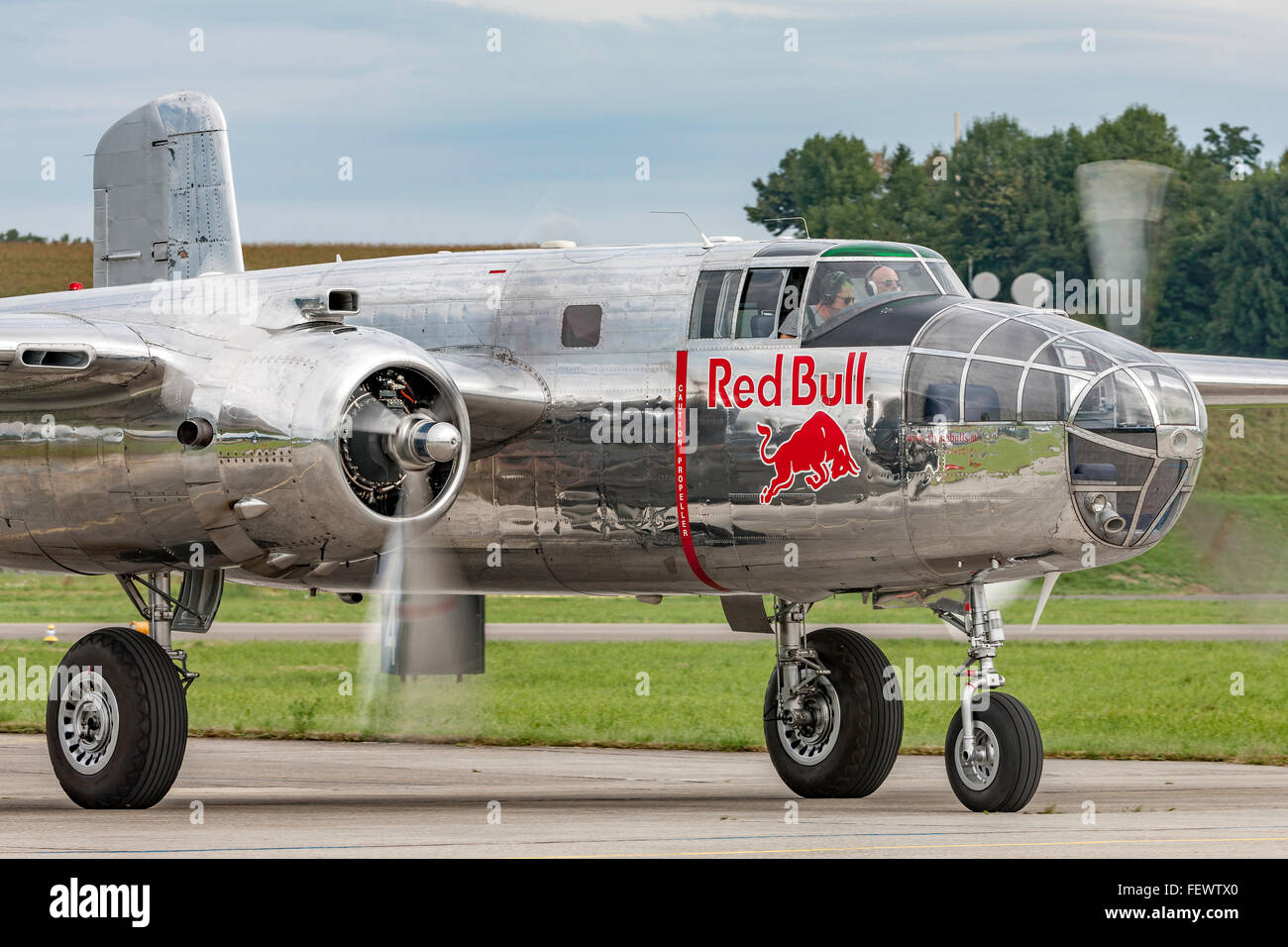 North American Aviation B-25 Mitchell bomber (registration N6123C) operated by Red Bull’s “The Flying Bulls”. Stock Photo