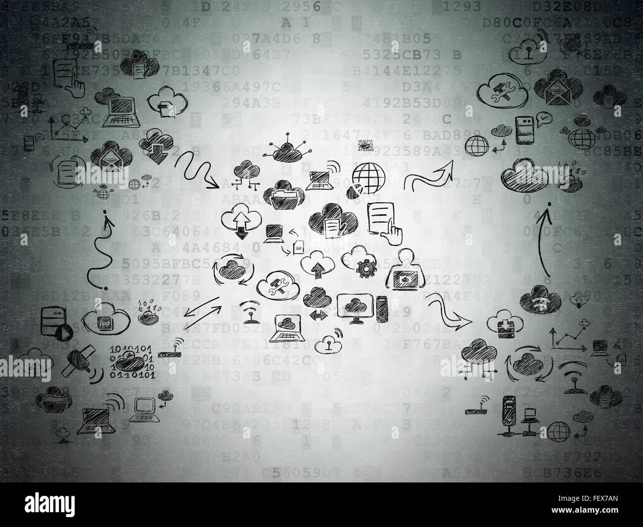 Digital background: Digital Paper with Hand Drawn Cloud Technology ...