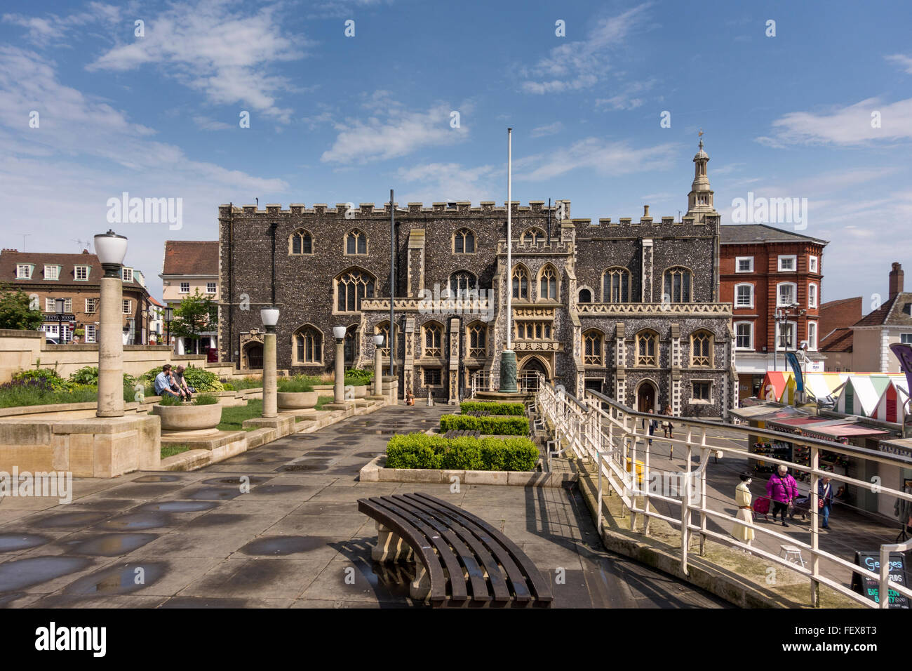 Guildhall and War Memorial Gardens in the foreground, Norwich, Norfolk, UK Stock Photo