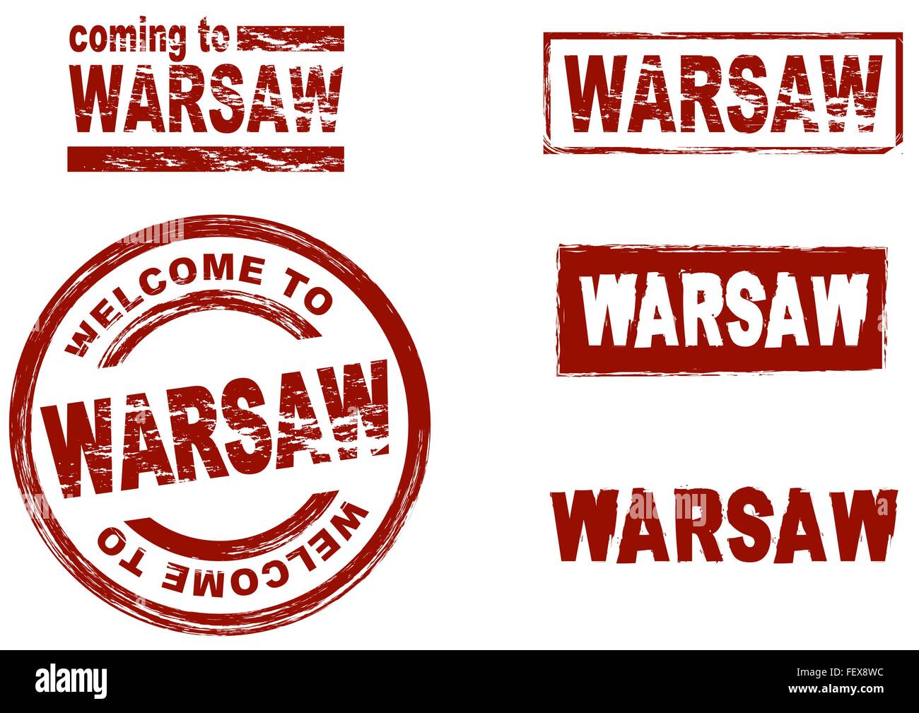 Set of stylized ink stamps showing the city of Warsaw Stock Vector