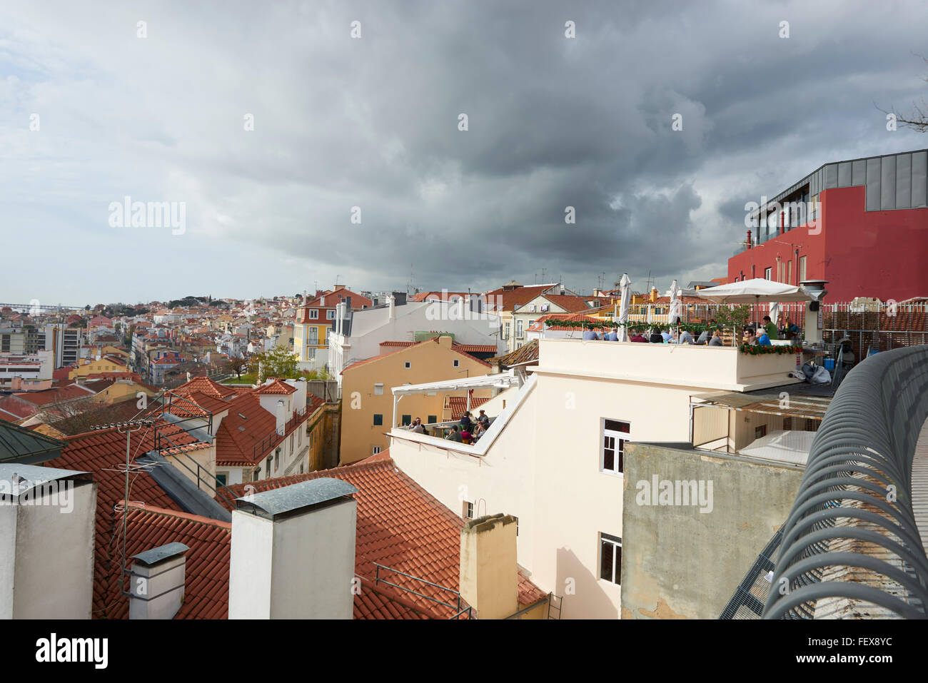 Terrace in the Miradouro de Santa Catarina, Lisbon, Portugal, Europe Stock Photo