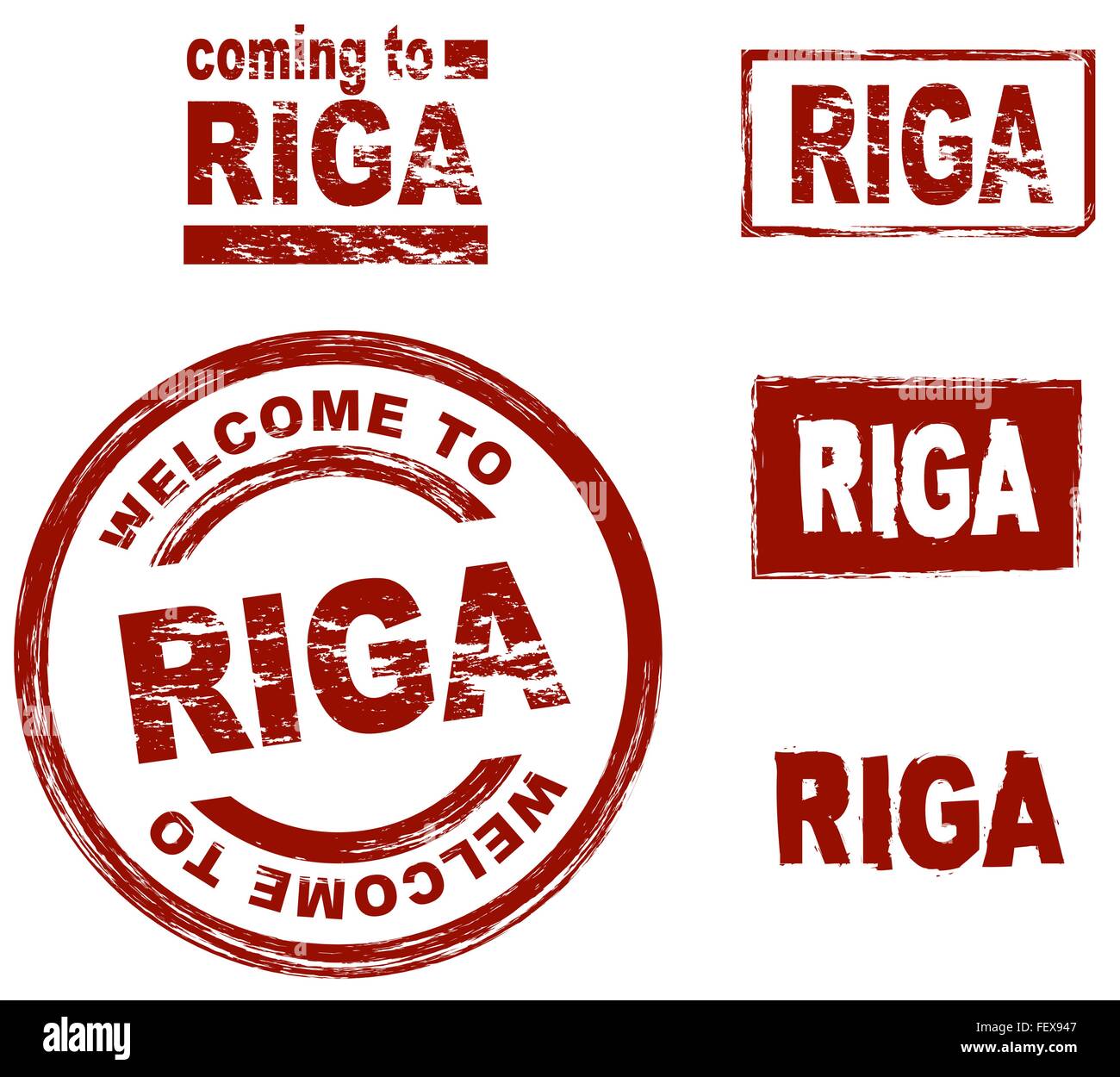 Set of stylized ink stamps showing the city of Riga Stock Vector