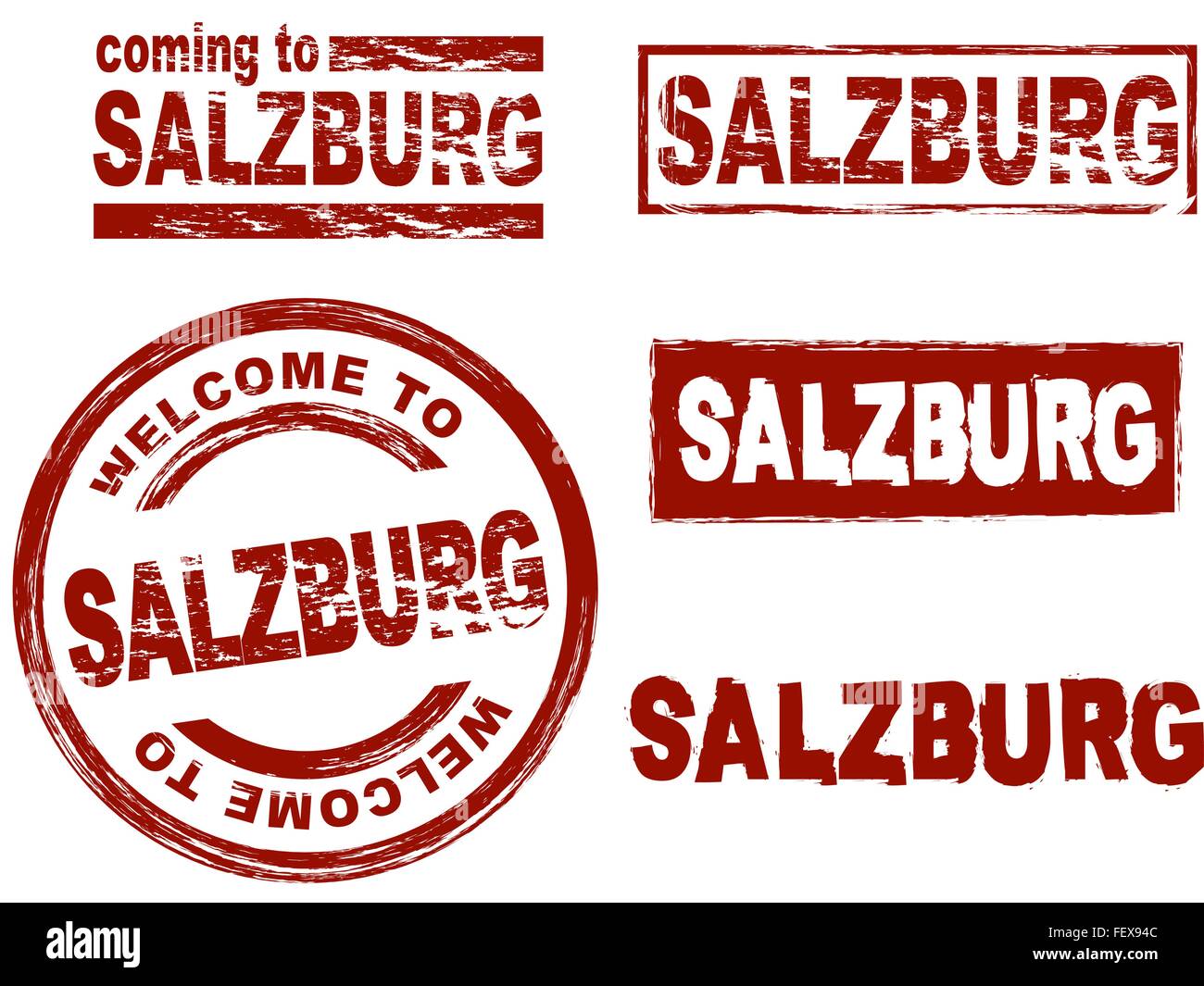 Set of stylized ink stamps showing the city of Salzburg Stock Vector