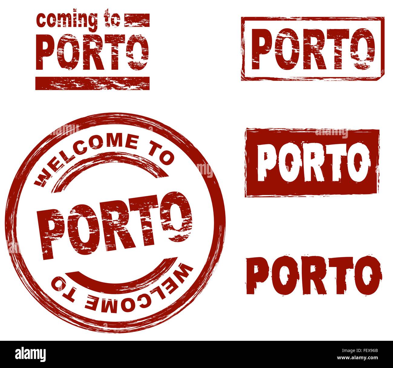 Set of stylized ink stamps showing the city of Porto Stock Vector