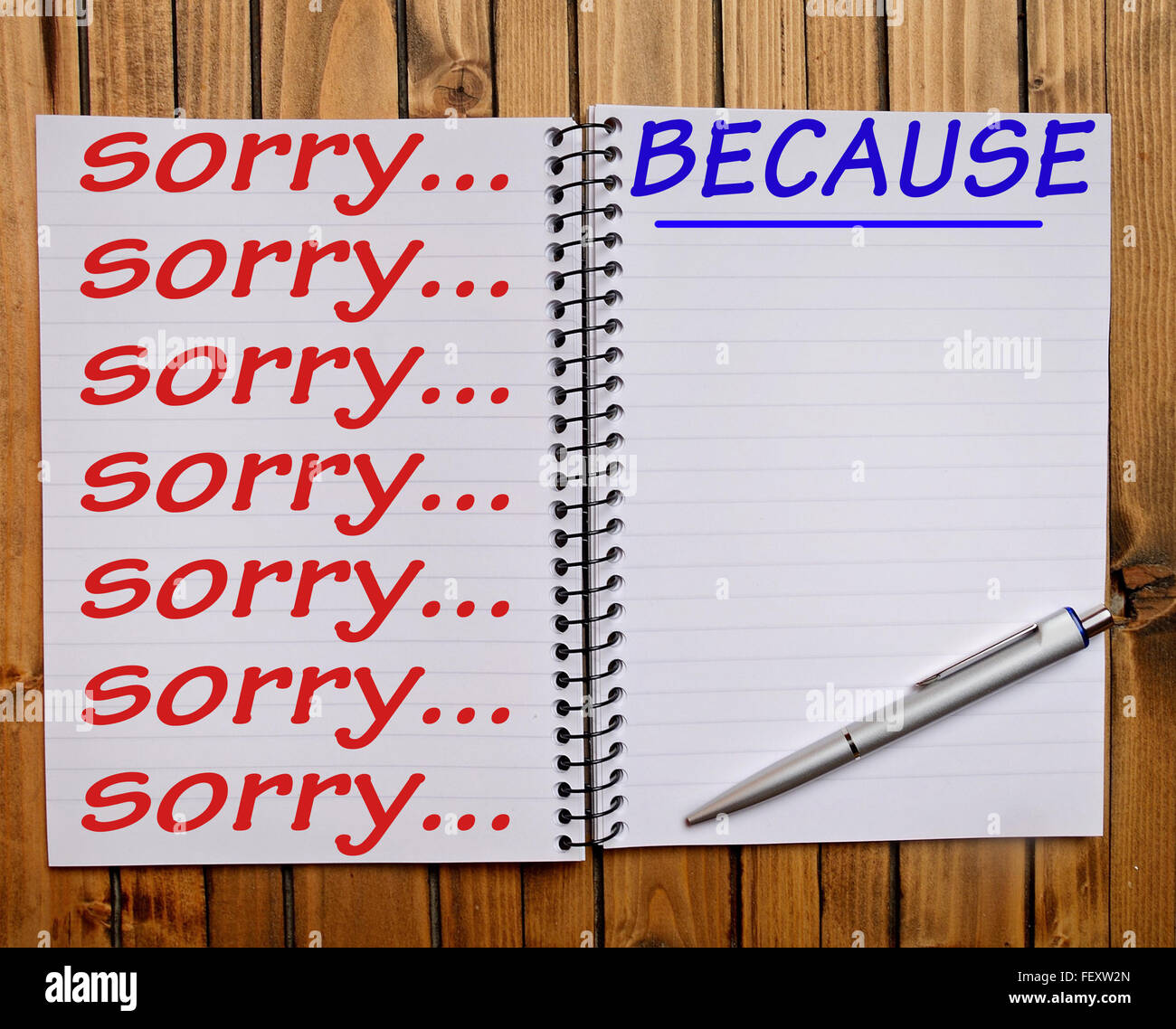 Sorry... Because word on notepad Stock Photo