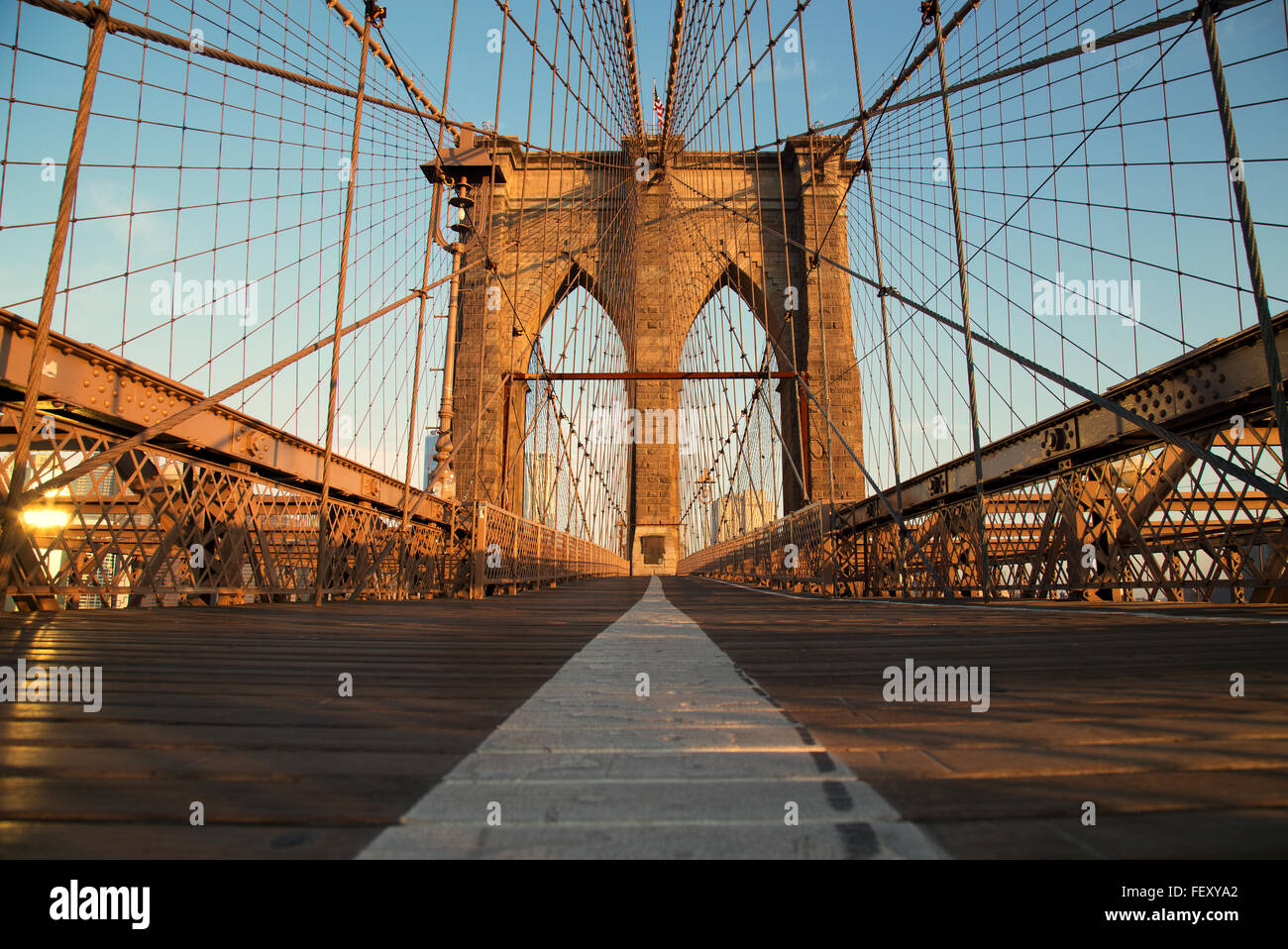 Vintage Brooklyn Bridge at sunrise, New York City Stock Photo - Alamy