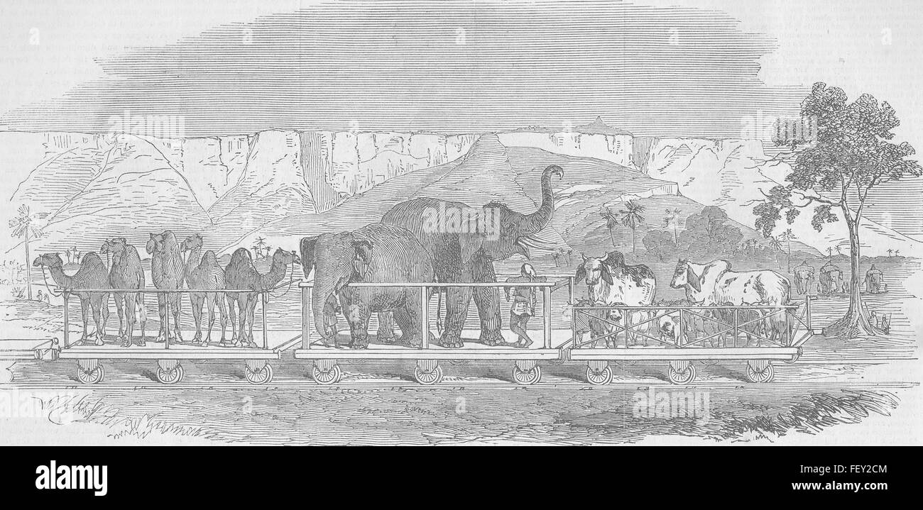 INDIA Train passing Fort Rhotas 1851. Illustrated London News Stock Photo