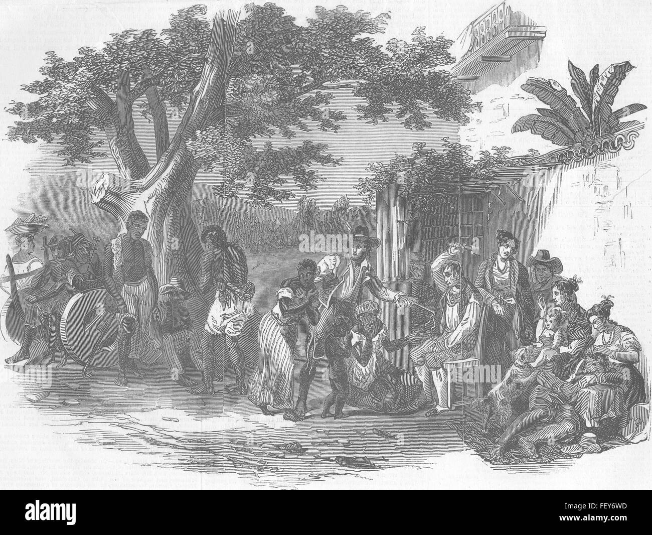 BRAZIL Punishing Slaves, on a Brazilian Sugar Farm 1845. Illustrated London News Stock Photo
