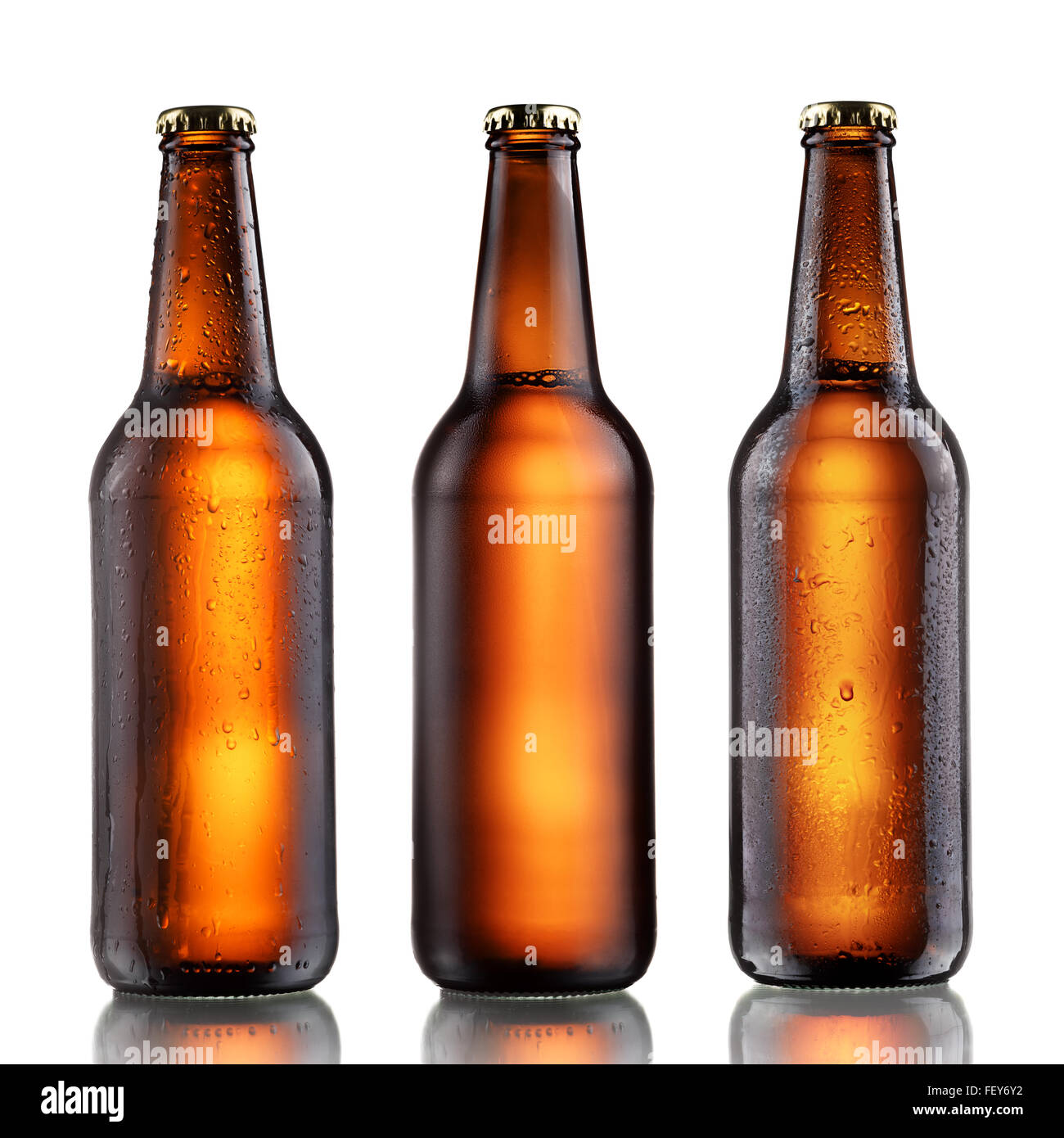 Dark glass bottles full of beer.Sealed. Misted,gloss,semigloss and