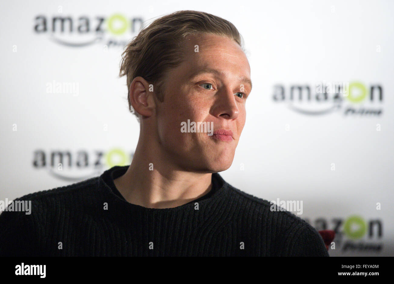 German actor Matthias Schweighoefer delivers remarks during an Amazon