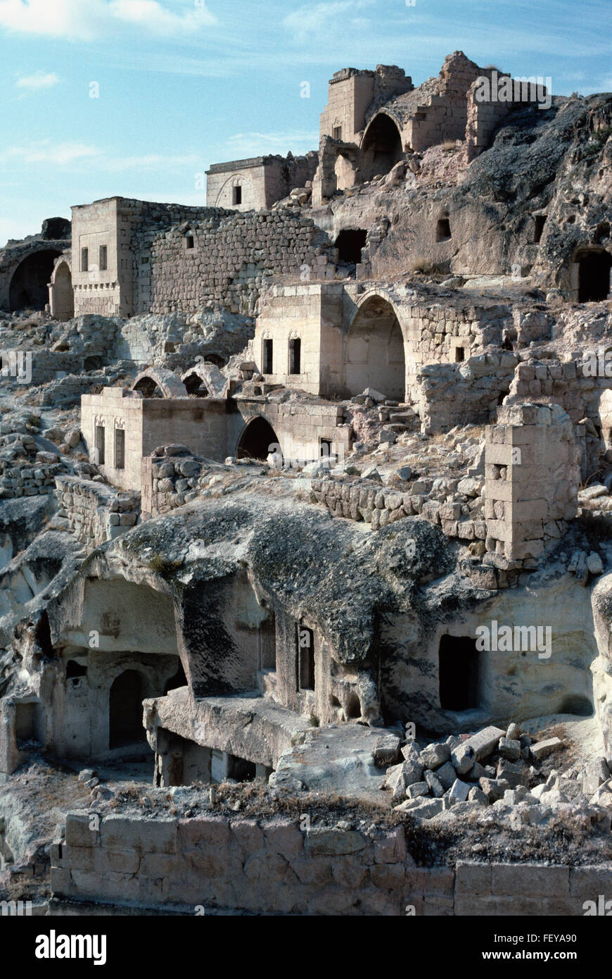 The Ruined and Abandoned Village of Cavusin, Cappadocia, Turkey. The Village was Abandoned After an Earthquake. Stock Photo