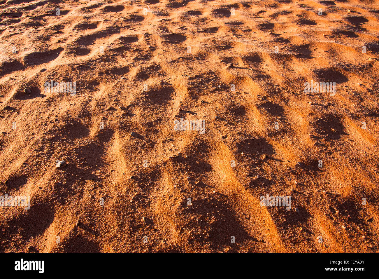 Detail of red sand in Wadi Rum desert reservation, Jordan. Stock Photo