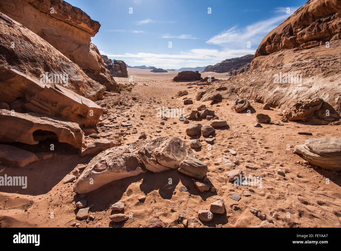 Stones in Wadi Rum desert reservation, Jordan. Stock Photo