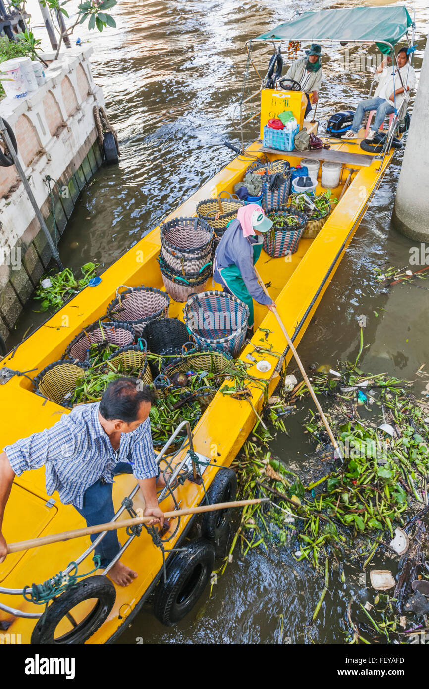Thailand, Bangkok, Chao Phraya River, Cleaning Garbage and Dead Weed