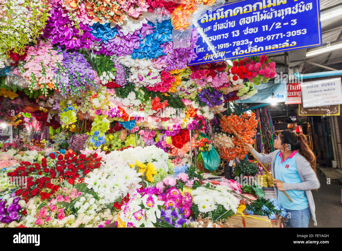 Thailand, Bangkok, Chatuchak Market, Shop Display of Artificial Flowers