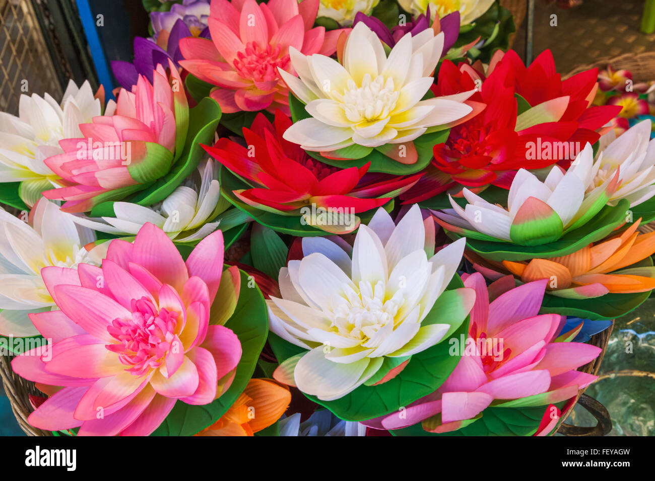 Thailand, Bangkok, Chatuchak Market, Shop Display of Artificial Flowers