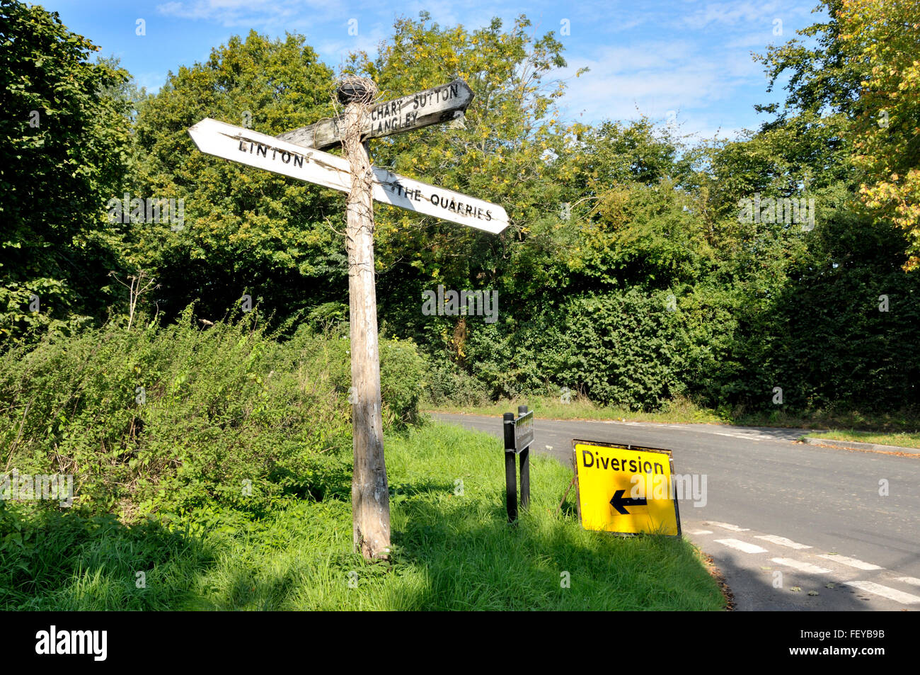 Boughton Monchelsea village, Maidstone, Kent, UK. Old signpost and