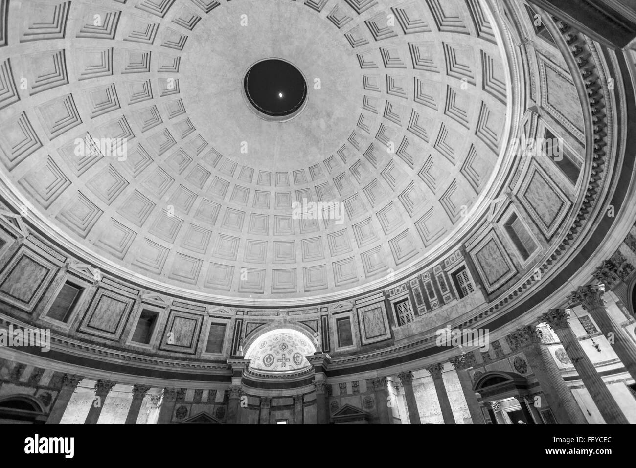 Rome, Italy - March 28, 2015: The dome of the pantheon, moon appear from the dome hole Stock Photo