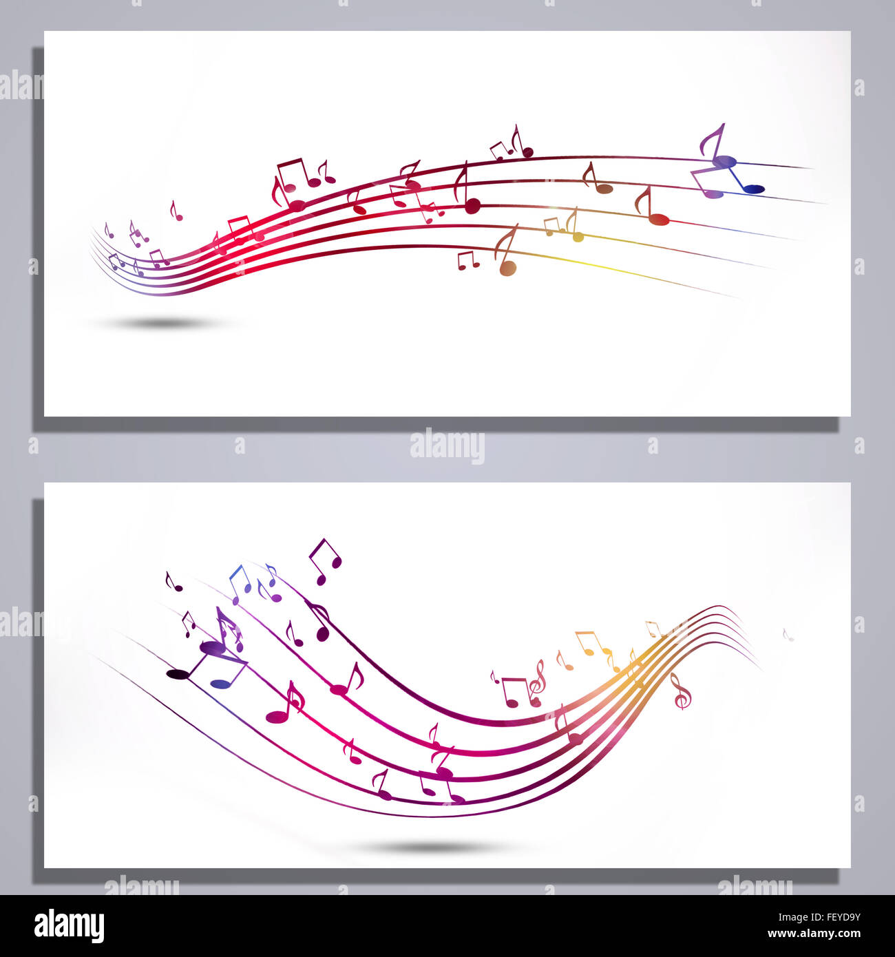 abstract multicolor music notes banners for joyful events Stock Photo
