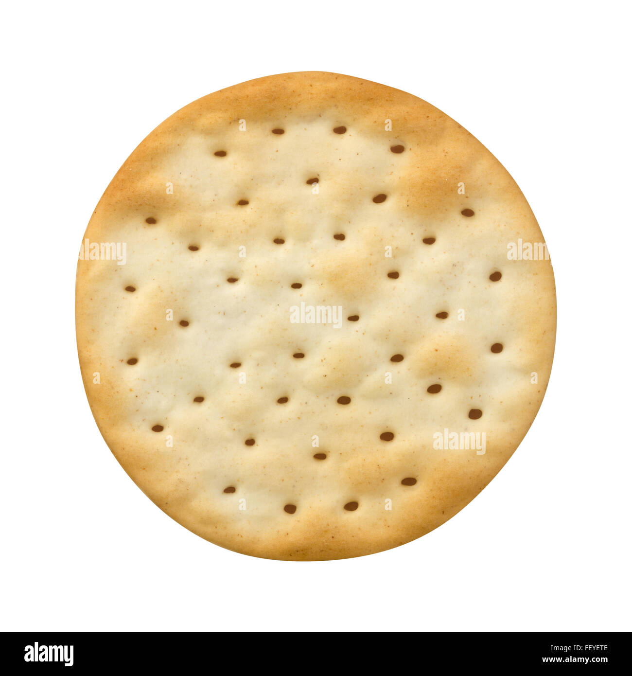 Single Round Water Cracker. The image is a cut out, isolated on a white background. Stock Photo