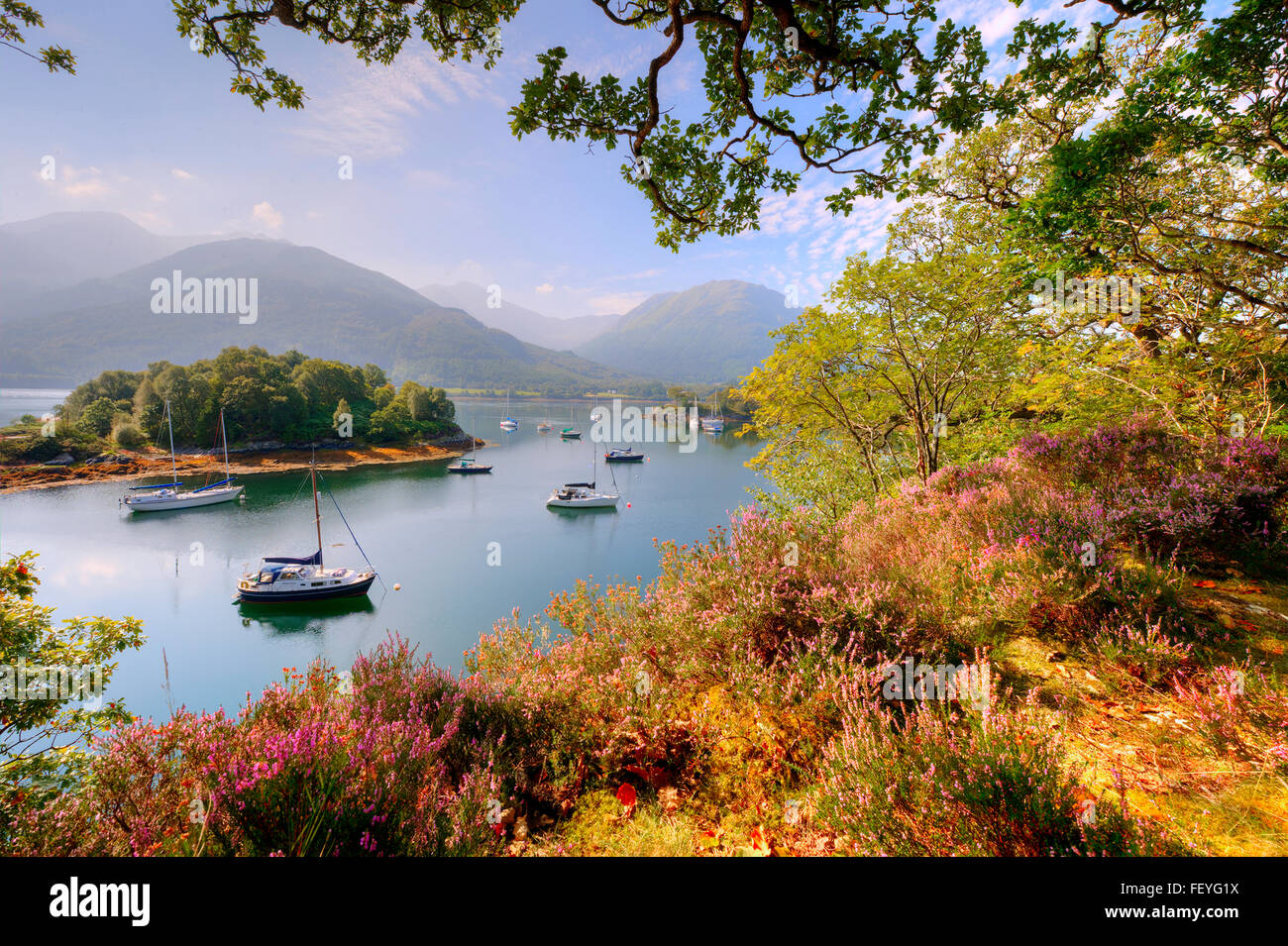 Peaceful scene in Bishops bay on Loch Leven, Ballachulish, West Highlands Stock Photo