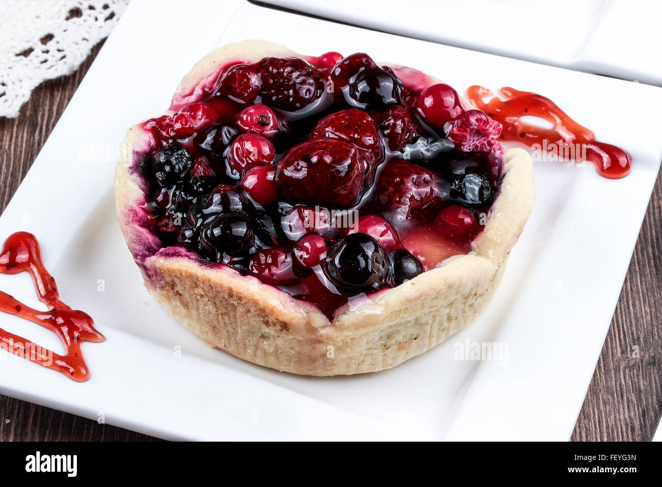 Blueberry pie with raspberries Stock Photo