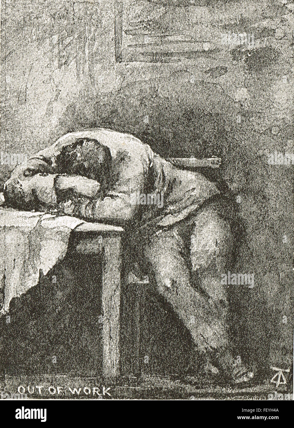 Out of Work. Etching by Dorothy Tennant Stock Photo
