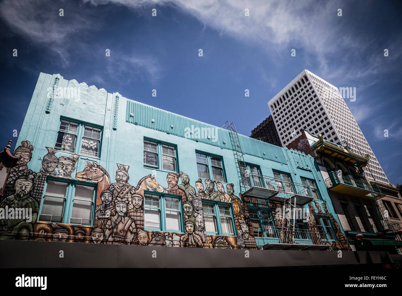 Chinatown building decored with grafiti art, in San Francisco, California Stock Photo