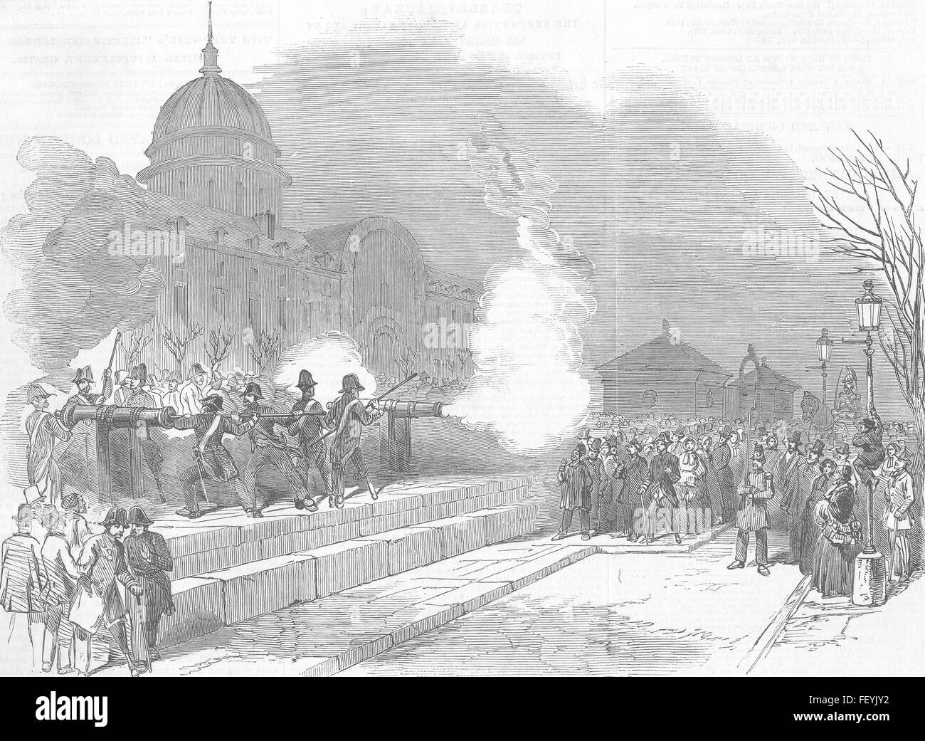 FRANCE Cannon of invalids firing Salute of 70 Guns 1852. Illustrated London News Stock Photo