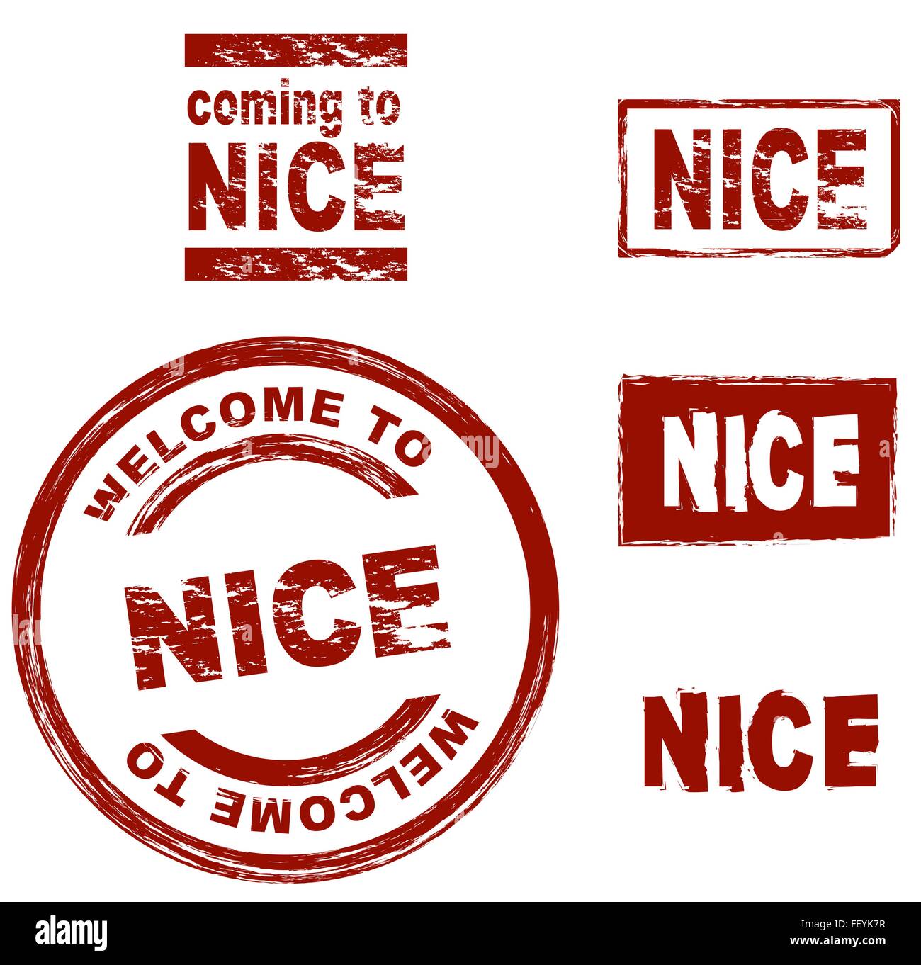 Set of stylized ink stamps showing the city of Nice Stock Vector