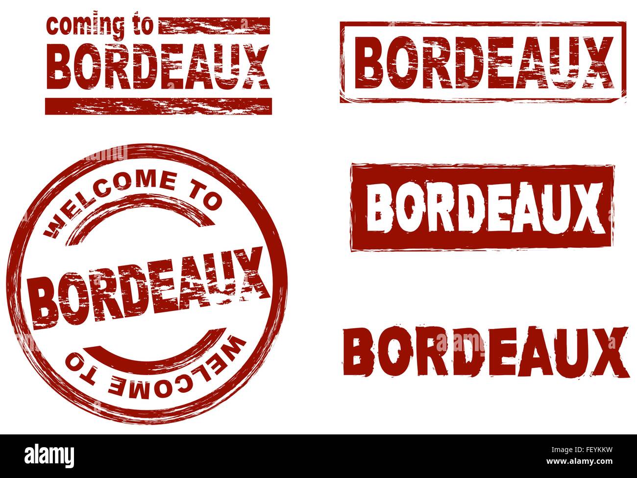 Set of stylized ink stamps showing the city of Bordeaux Stock Vector
