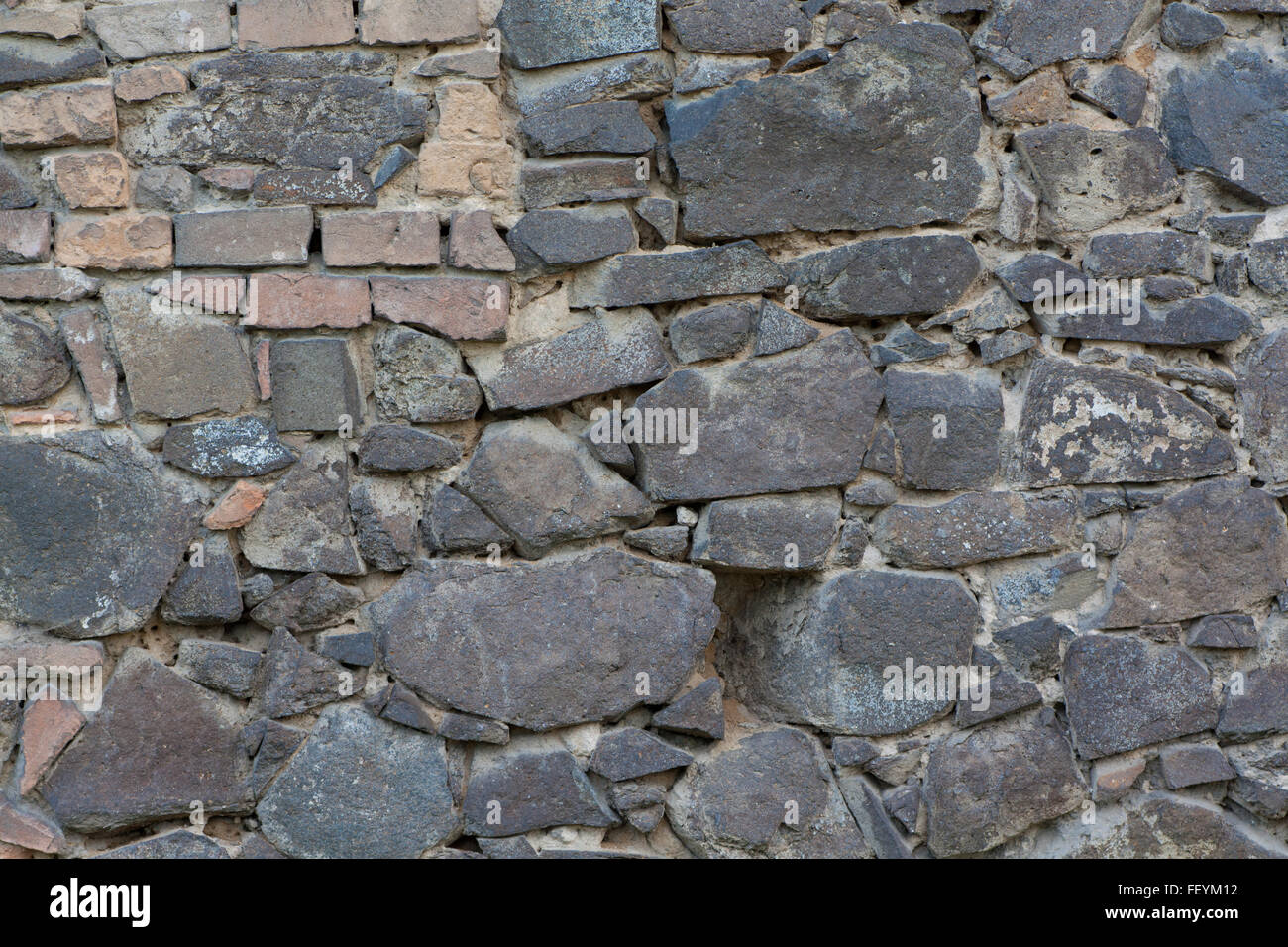 Old stone (basalt) / brick wall - background texture Stock Photo - Alamy