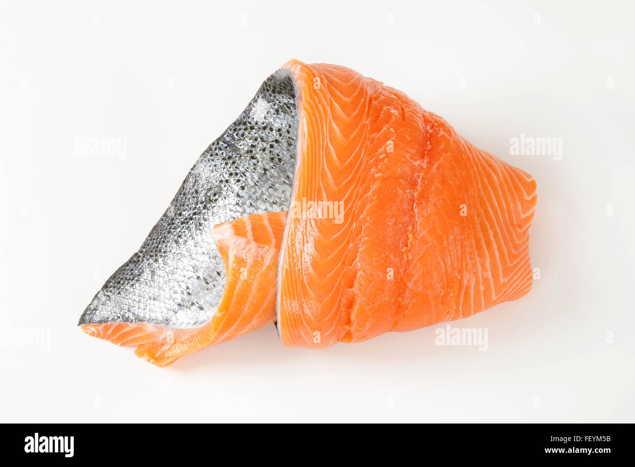 raw salmon fillet with silver skin on white background Stock Photo Alamy