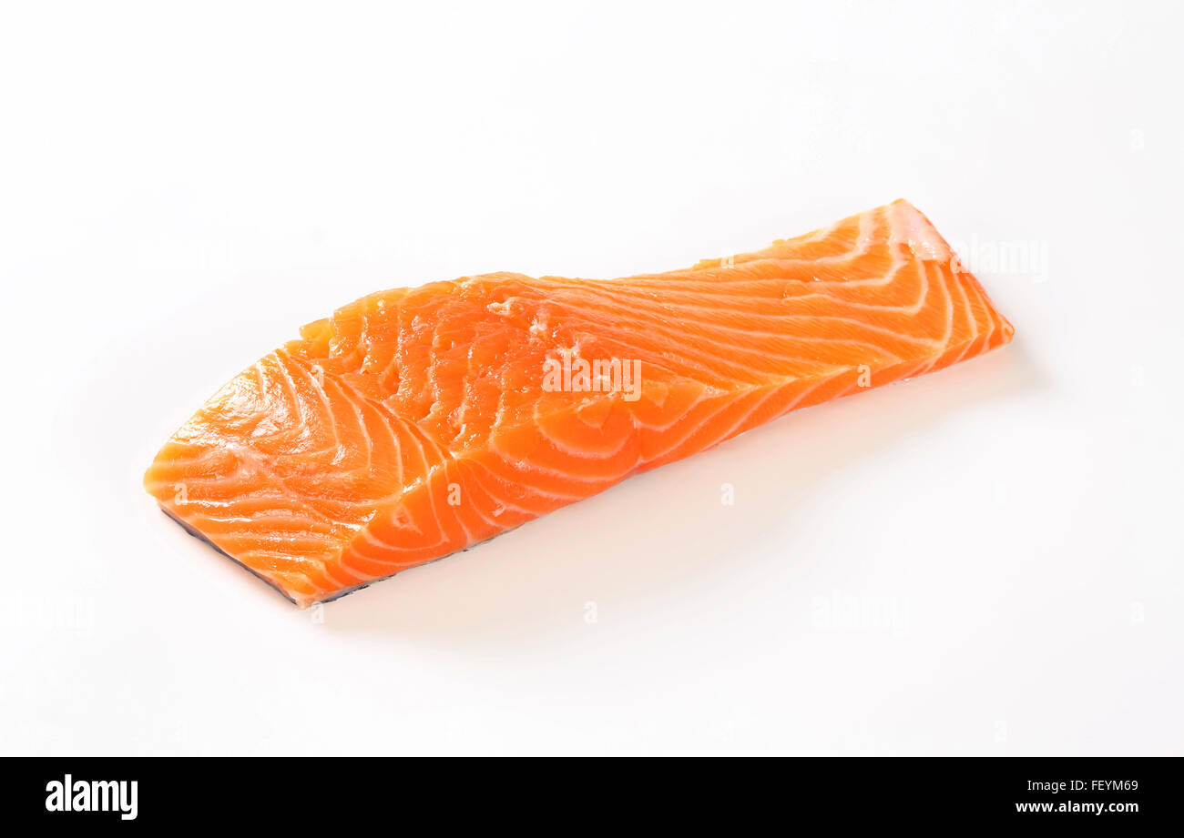 raw salmon fillet on white background Stock Photo - Alamy
