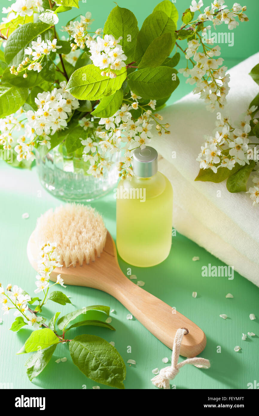 spa aromatherapy with bird cherry blossom essential oil brush