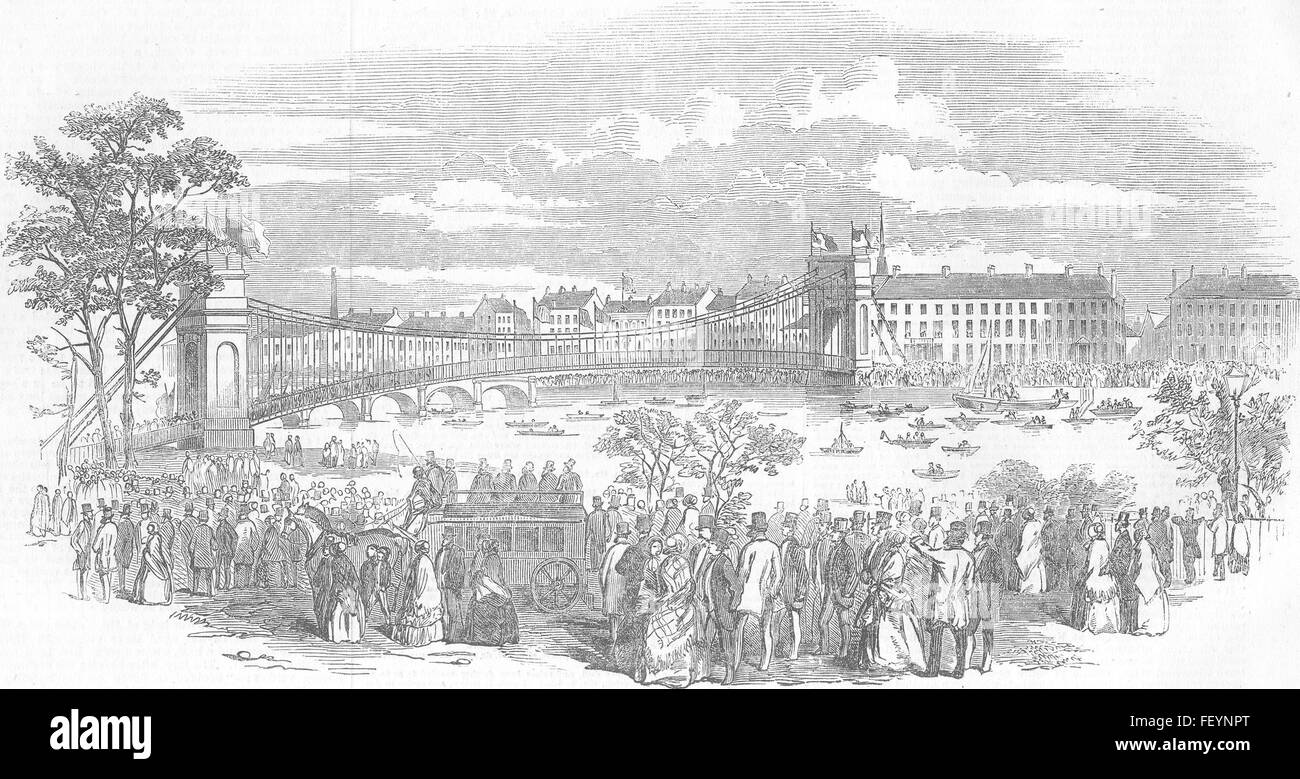 SCOTLAND new Portland St suspension bridge, Glasgow 1853. Illustrated London News Stock Photo
