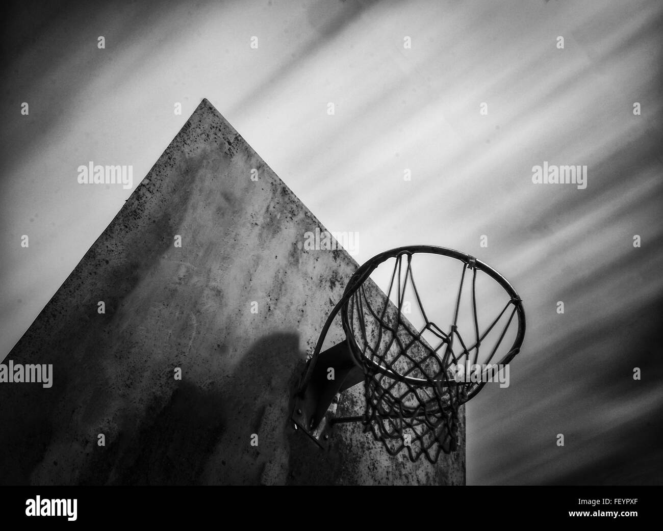 Long exposure of old abandoned basketball in black and white in a ...