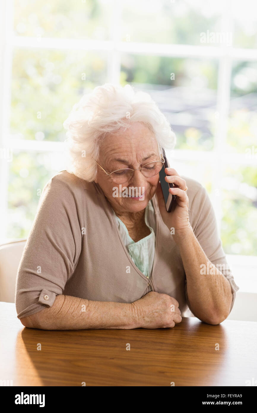Elderly woman phone calling Stock Photo