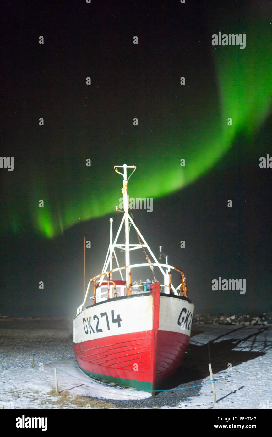 Iceland northern lights boat hi-res stock photography and images