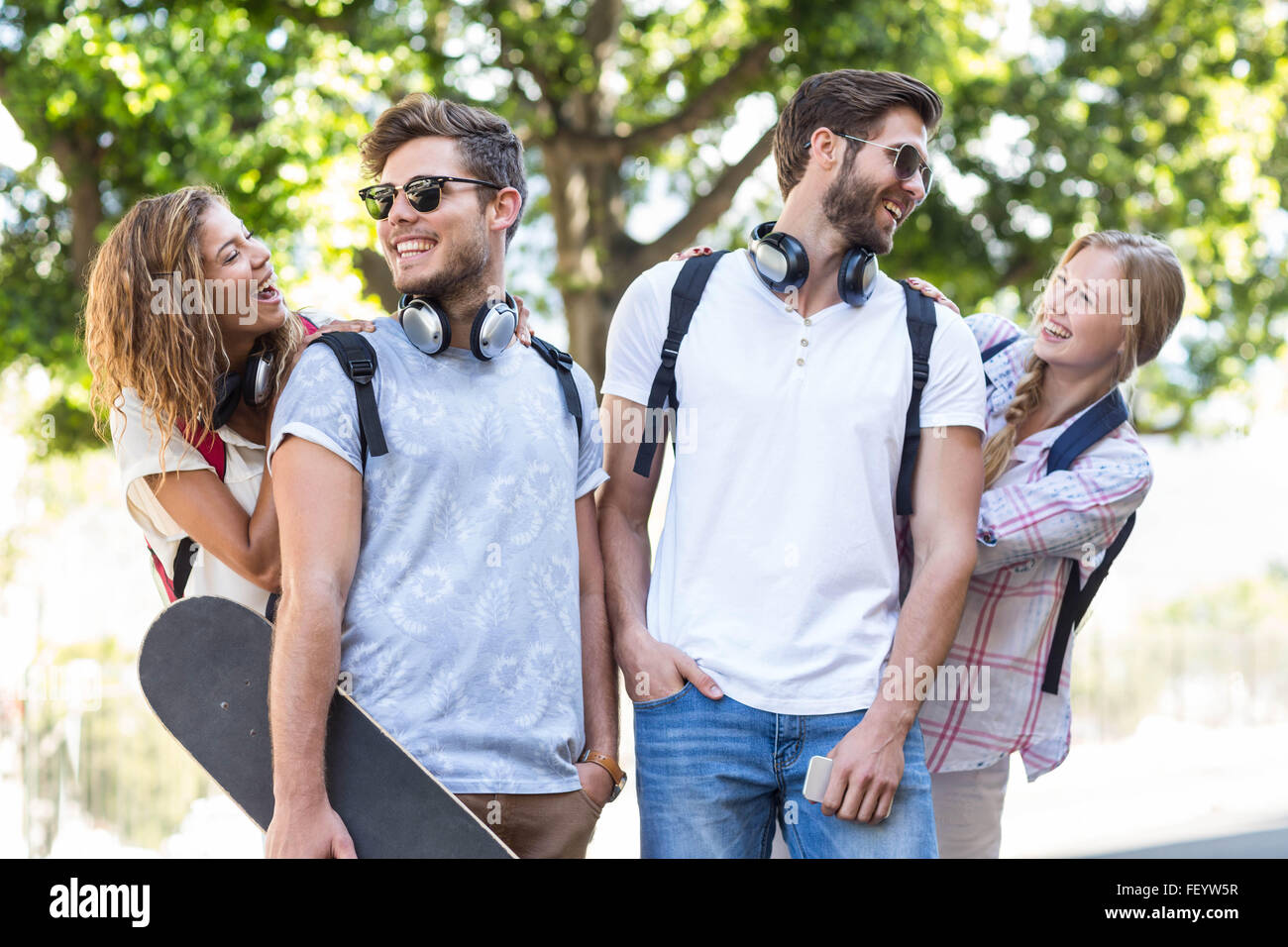 Hi friends spending time together Stock Photo