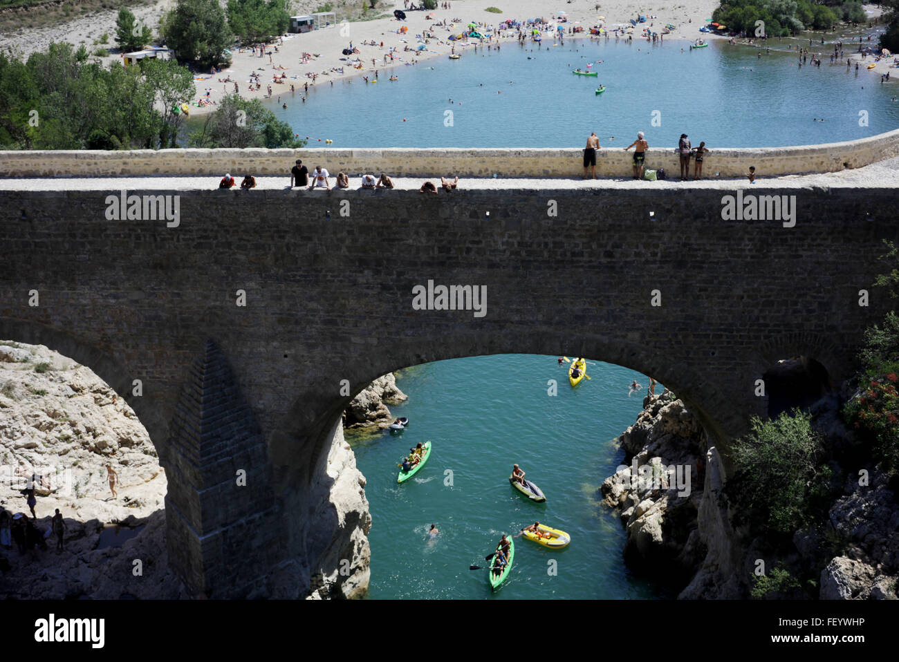 Pont du Diable, the Devil's Bridge, over Hérault River, near Saint Guilhem le Désert, Hérault, Languedoc Roussillon, France Stock Photo