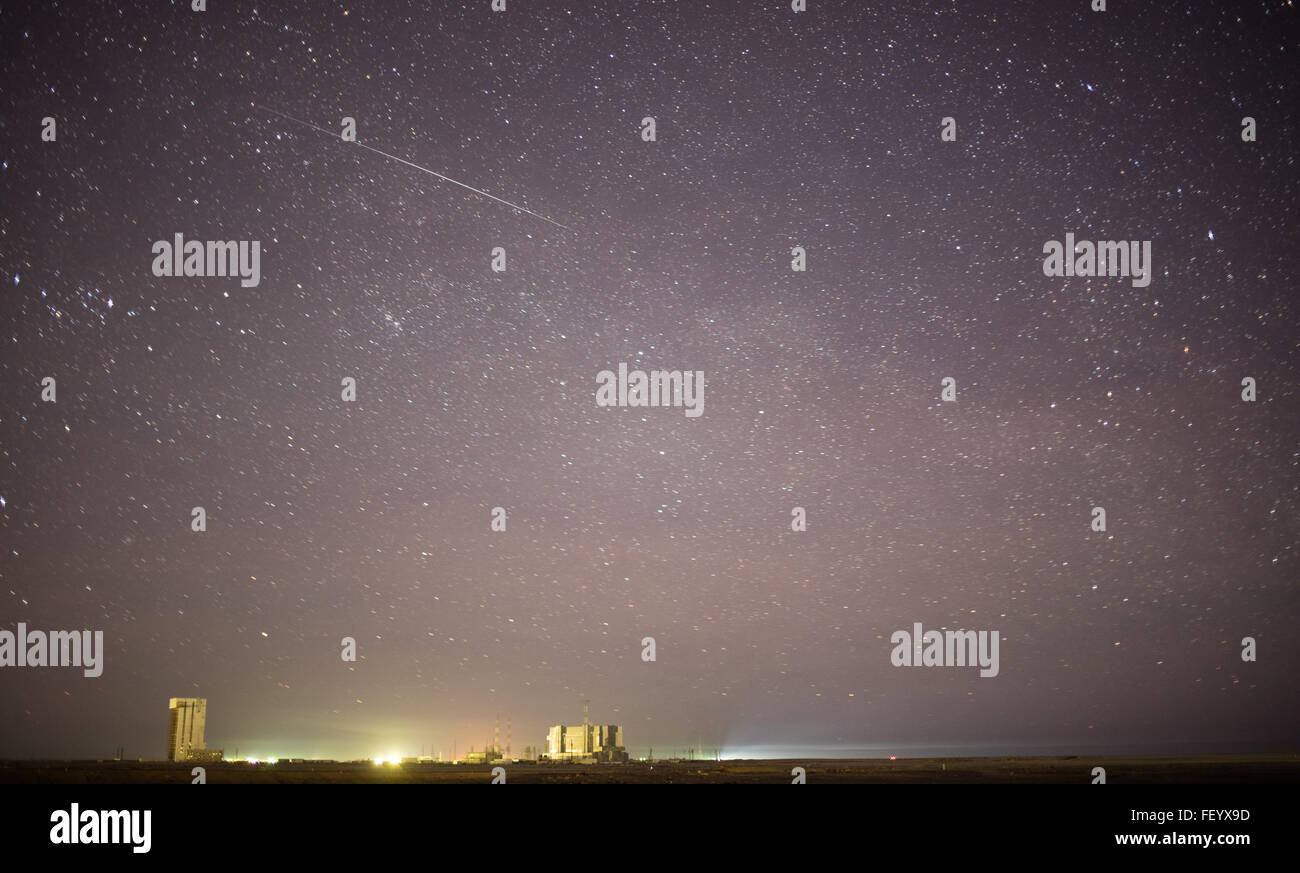 Expedition 46 astronauts prepare for their journey aboard Soyuz TMA-19M at Baikonur Cosmodrome. The mission is marked by preflight activities and coincides with the Geminid Meteor Shower. Stock Photo