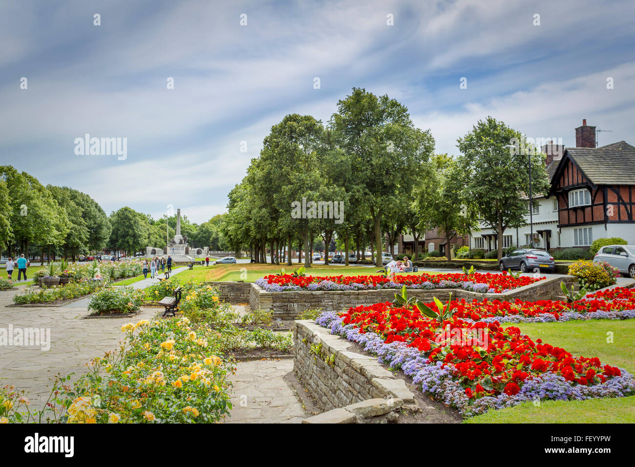 Spacious public gardens at Port Sunlight. Stock Photo