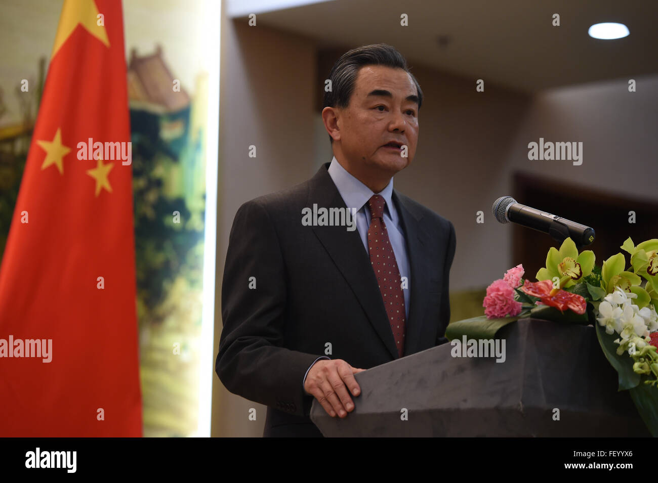 Chinese Foreign Minister Wang Yi Addresses Reporters at the Ministry of Foreign Affairs Stock Photo