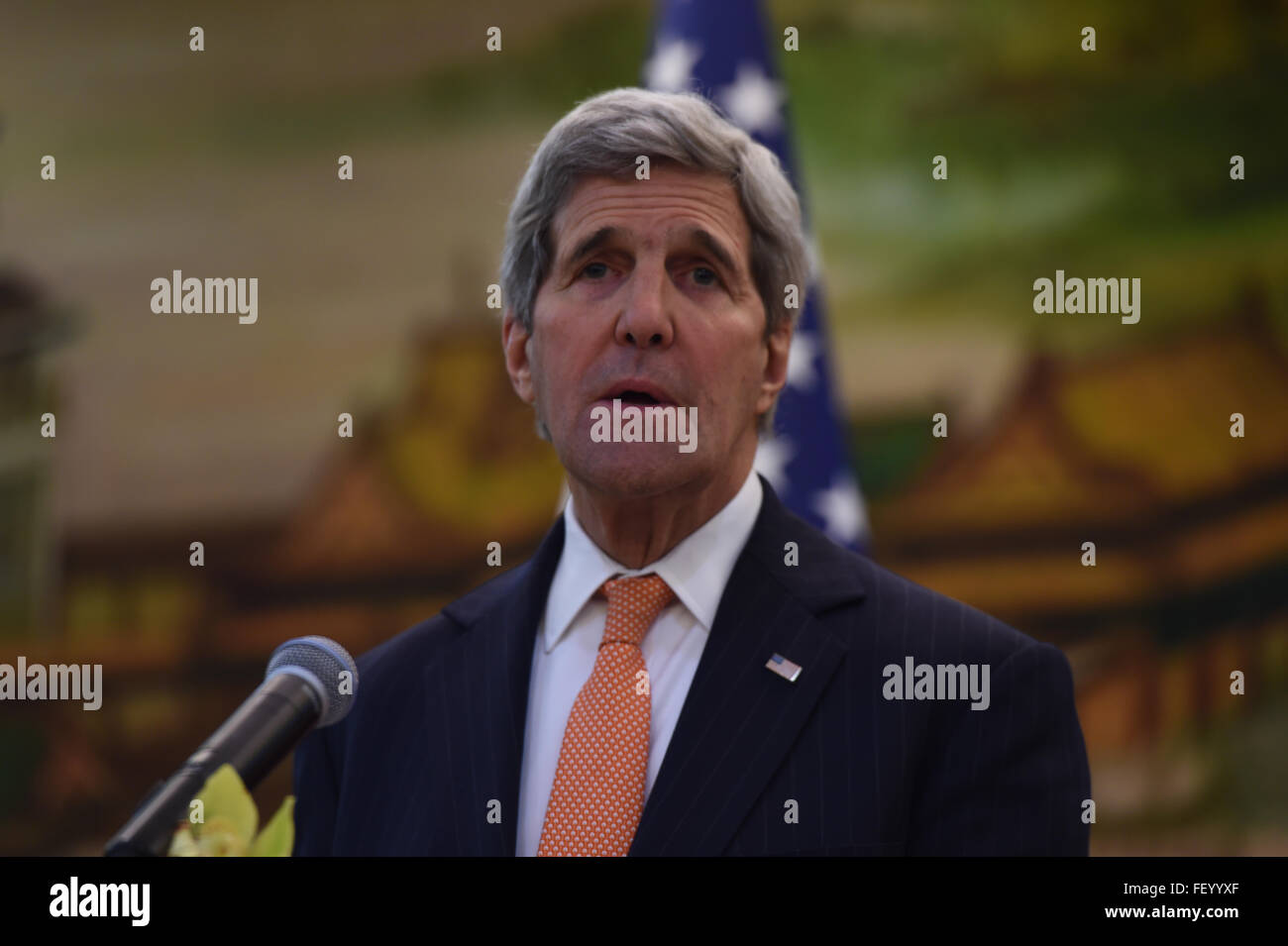 Secretary Kerry Addresses Reporters at the Ministry of Foreign Affairs Stock Photo