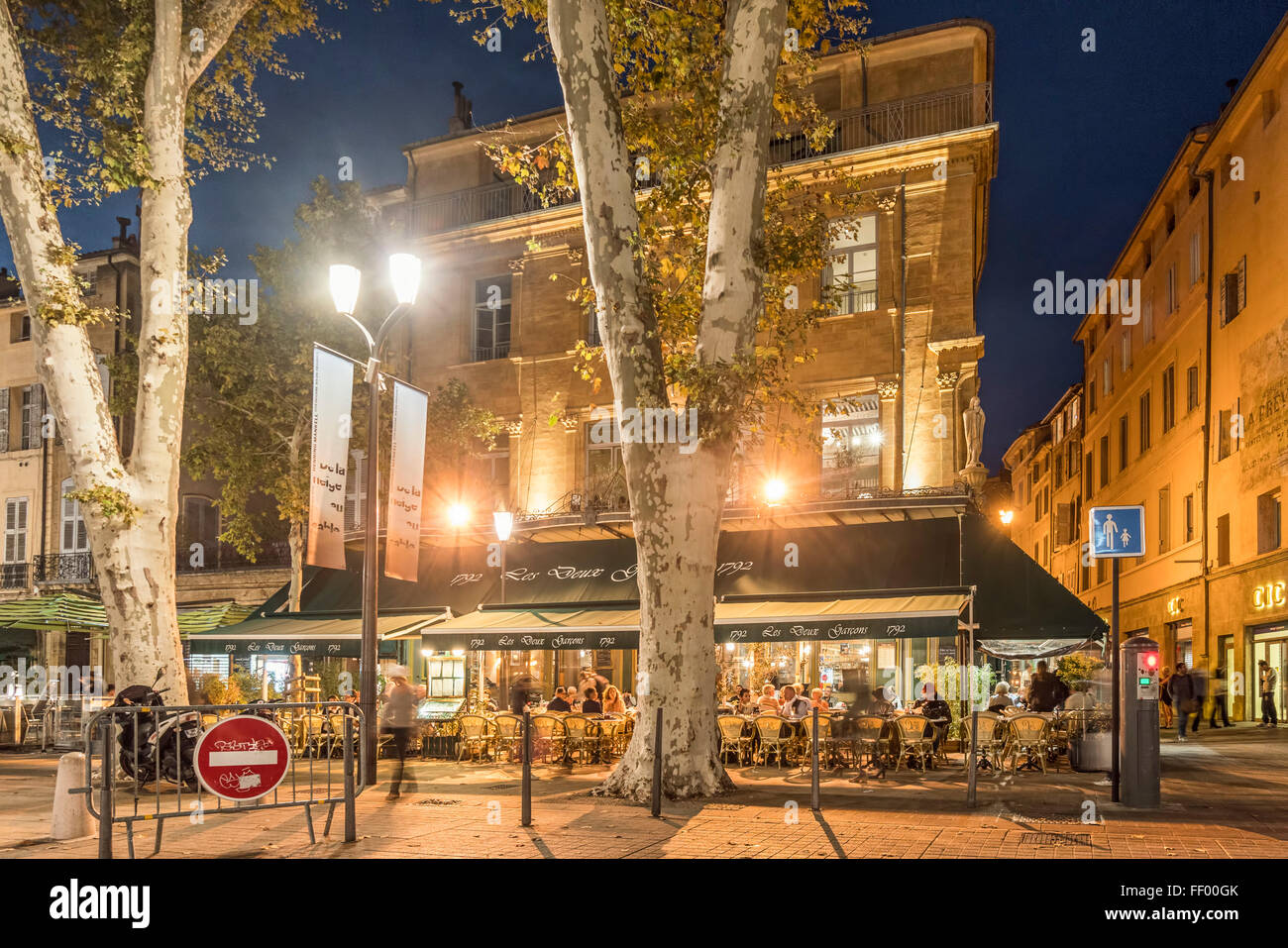 Les Deux Garcons, Street Cafe, Cours Mirabeau, Boulevard in the evening
