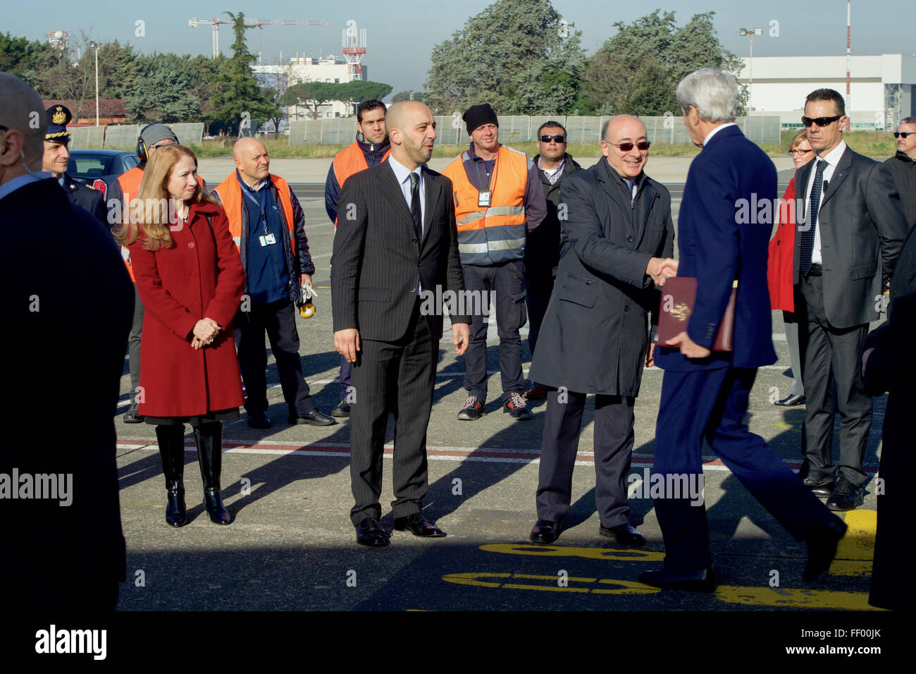 Secretary Kerry Is Greeted by Italian Ministry of Foreign Affairs Officials Stock Photo